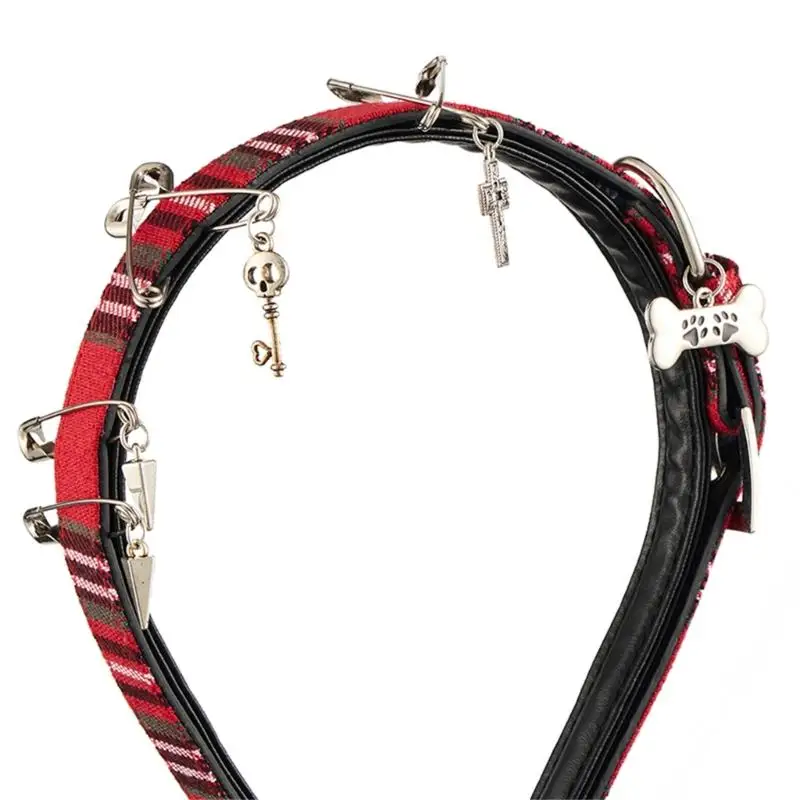 

39BB Bold Red Bone Charm Hair Accessory Punk Studded Design For Women Men