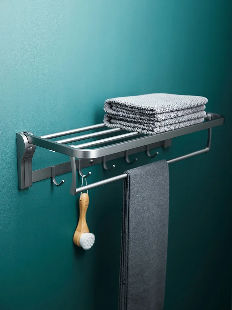 

Gun Grey Folding Bath Towel Rack Bathroom Towel Rack Shelf Hotel