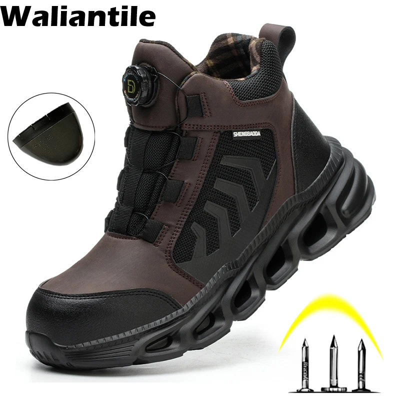 

Waliantile Insulated Protective Safety Work Boots For Men Steel Toe Puncture Proof Working Shoes Lace Free Indestructible Boots