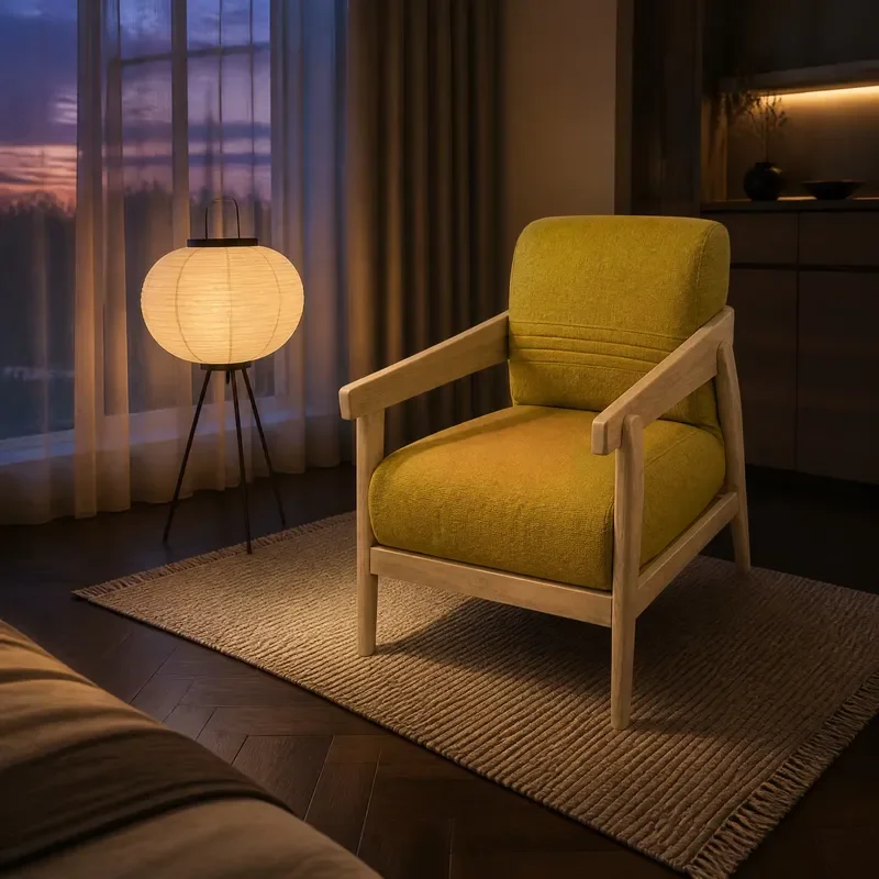 Nordic Style Living Room Chair Light Log Color Red Oak Fabric Upholstered Foam Filled Skin-friendly 4