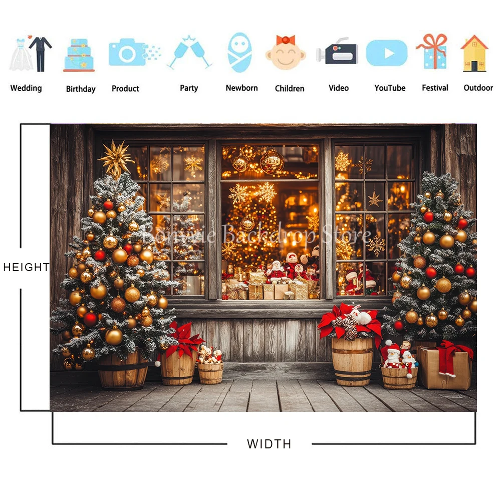 Bonvvie Christmas Backdrop Window Fireplace Xmas Tree Gift Winter Snow Baby Portrait Photography Background Decor Photo Studio