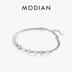 Modian 925 Sterling Silver Colorful Beads Crystal Charms Bracelet Fashion New Luxury Bangle Chain For Women Party Jewelry