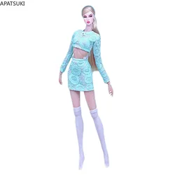 Groen Kant Mode Handgemaakte Outfits Voor Barbie Pop Kantoor Dame Kleding Set Jas Rok Sokken 1/6 Poppen Accessoires Kinderen Speelgoed