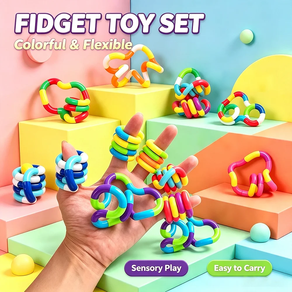 Tangle Fidget Toy Set Multicolor Twist Fidget Chain Sensory Stress Relief Toy for Anti‑Anxiety Splicing Decompression Hand Toy