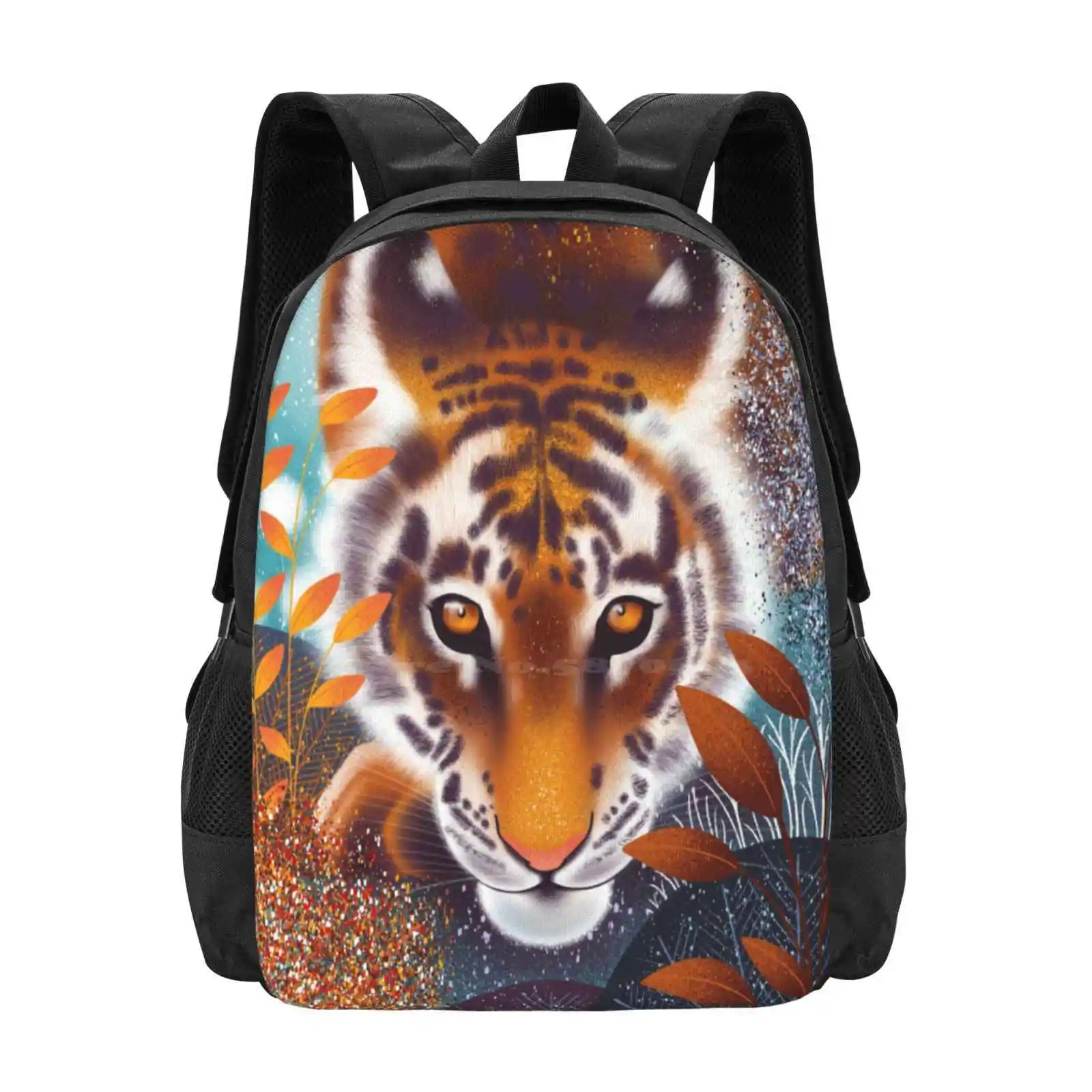 Wild Tiger Hot Sale Schoolbag Backpack Fashion Bags Nature Wild Animal From The Moon Flowers Flower Pattern Colour Colorful