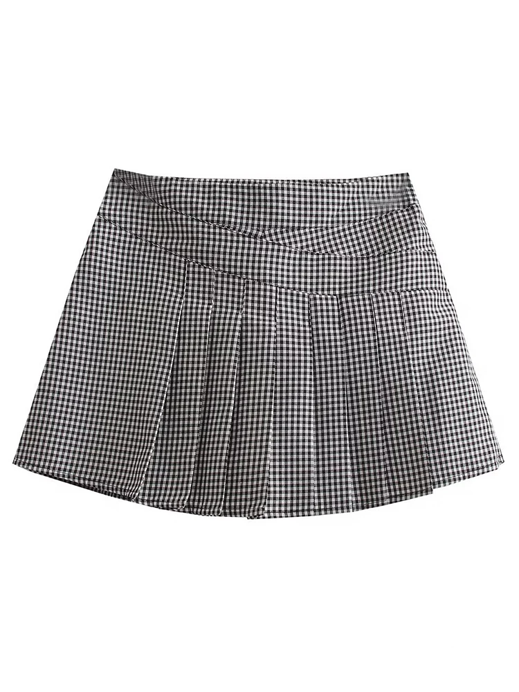ByeMyLove Checkered Print Women\'s Suit Top and Skirt Outfits 2 Pieces Sets Women Casual V Neck Blazer Match Sets Plaid Print