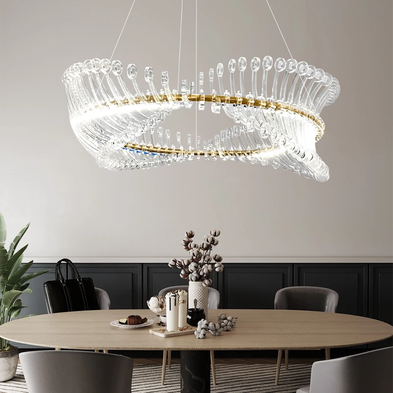 Dining Room Ceiling Hanging Lamp Fishbone Acrylic Modern Pendant Light For Living Room Nordic Luxury Dining Room Chandelier