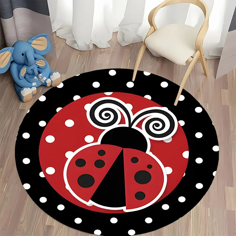 Alfombra divertida con diseño de mariquita para habitaciones infantiles y guarderías, alfombra redonda para el hogar, sofá, dormitorio, regalo