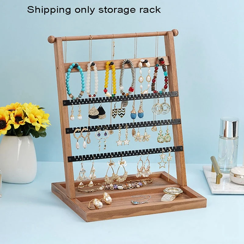 Wooden Jewelry Rack 5-Story Tower Display Jewelry Rack Removable Earrings Necklaces Rings Jewelry Stand Rectangular Durable