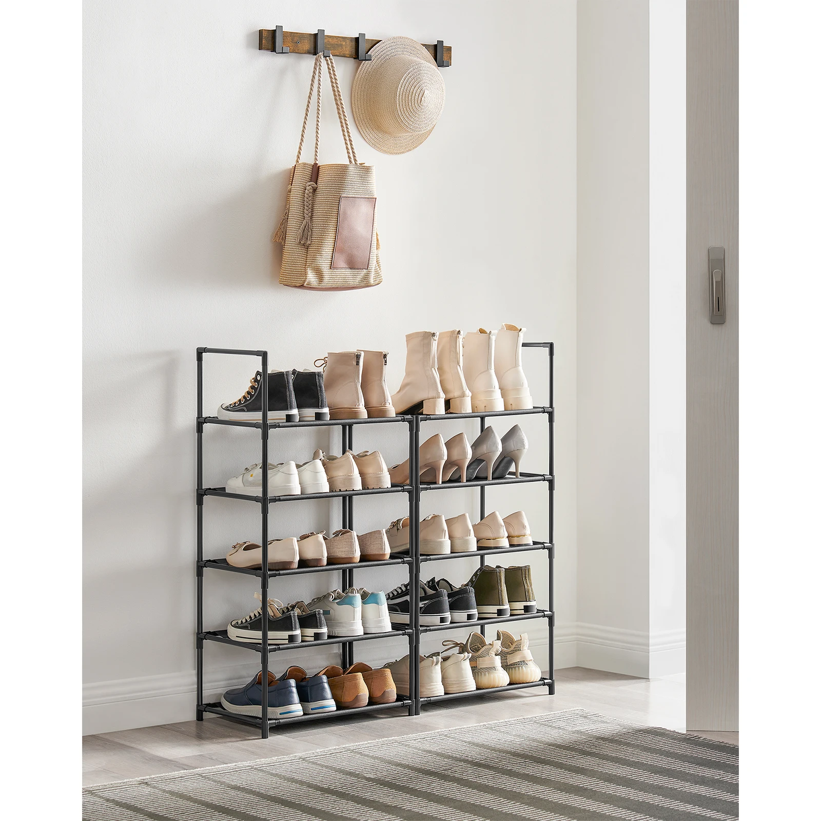 SONGMICS Shoe Rack, 10 Tiers, Narrow Shoe Rack, 28 x 45 x 173 cm,Non-Woven Fabric Shelves, Hallway, Bedroom