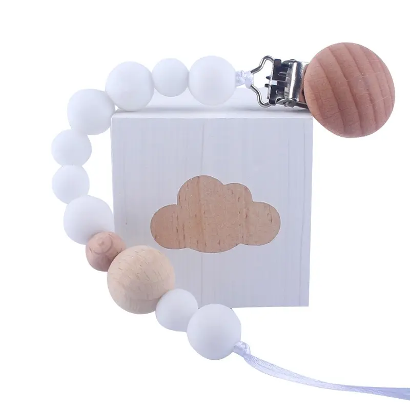 

Silicone Teething Pacifier Chain Beech Wood Clips Dummy Holder For Nipples Baby Chew Toys