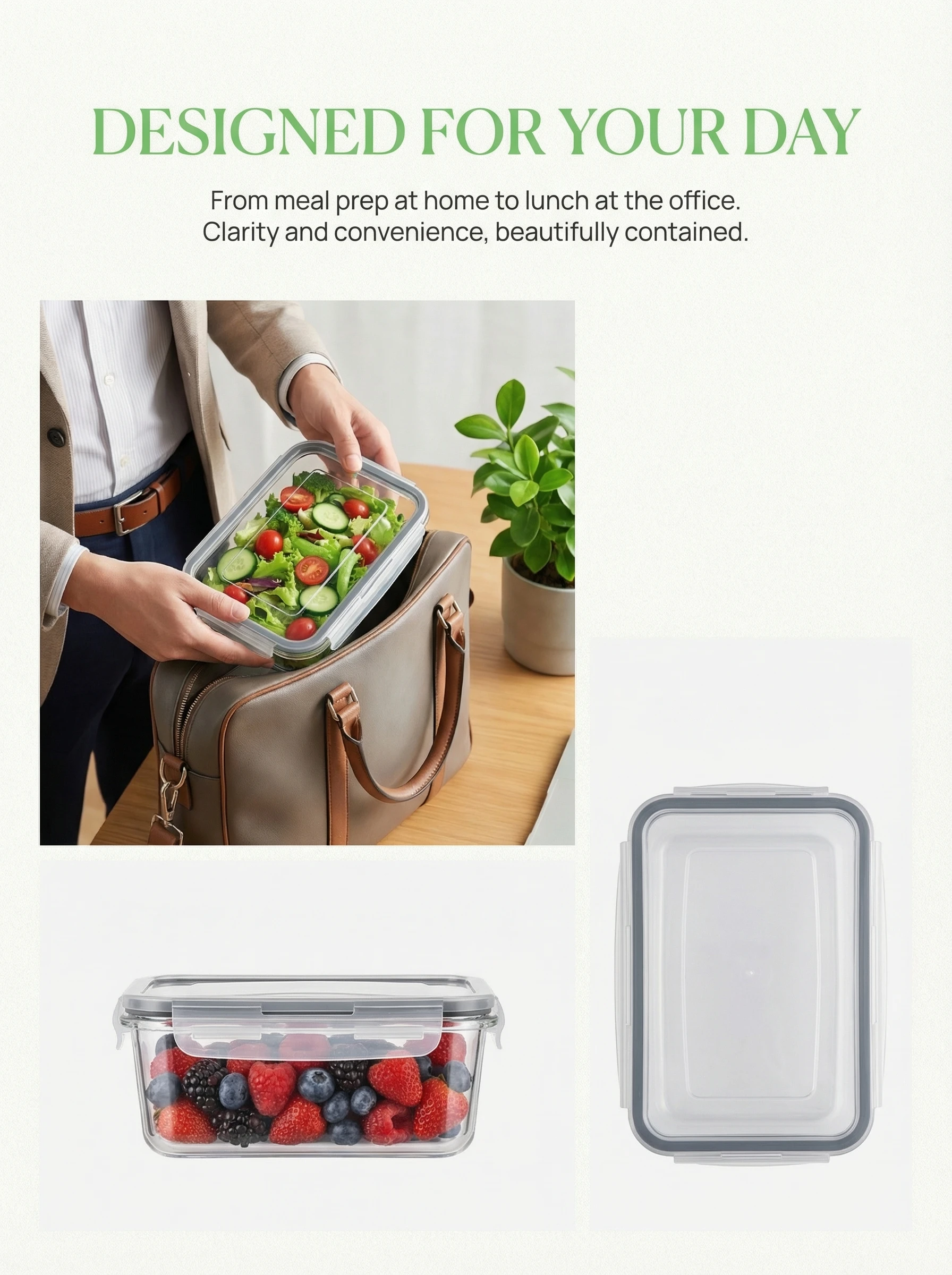 2026 Neues Transparentes Küchen-Lebensmittel-Aufbewahrungsset Mikrowellengeeignet Multifunktionale Plastik-Lunchbox mit Deckel Luftdicht Auslaufsicher – Detail 3