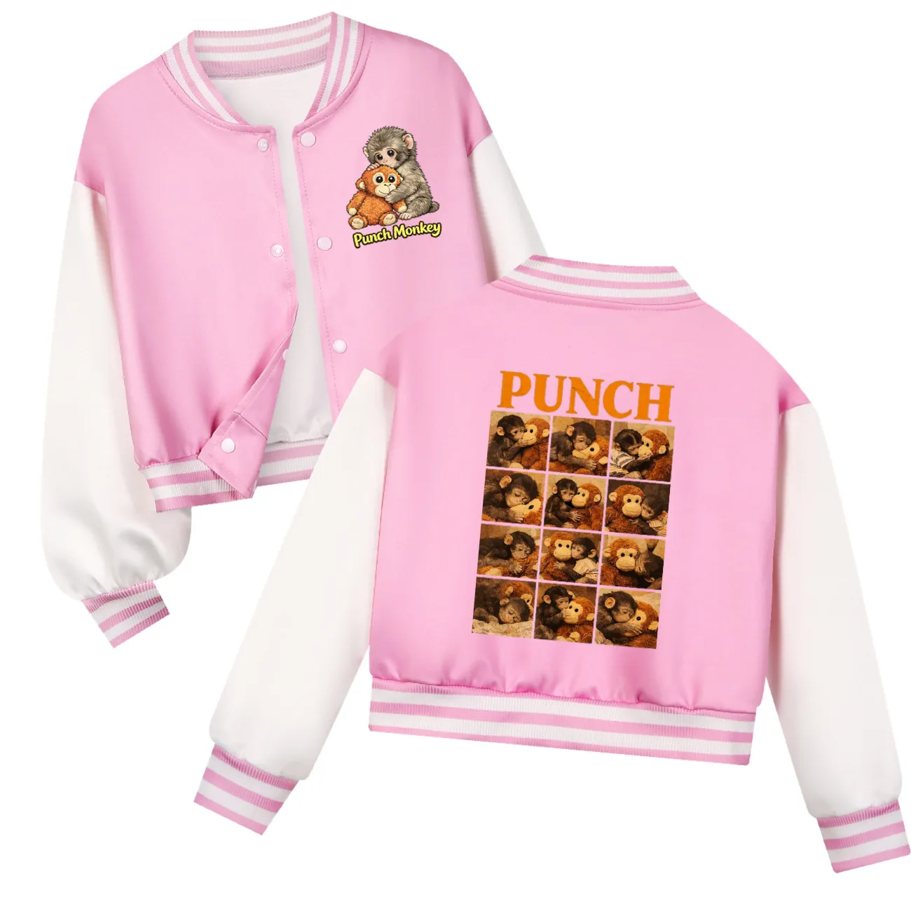 Punch Monkey Kids' Graphic Baseball Uniform Set Cartoon Trucksuit Fashion Casual Sweatshirts Jacket Sportswear for Boys & Girls