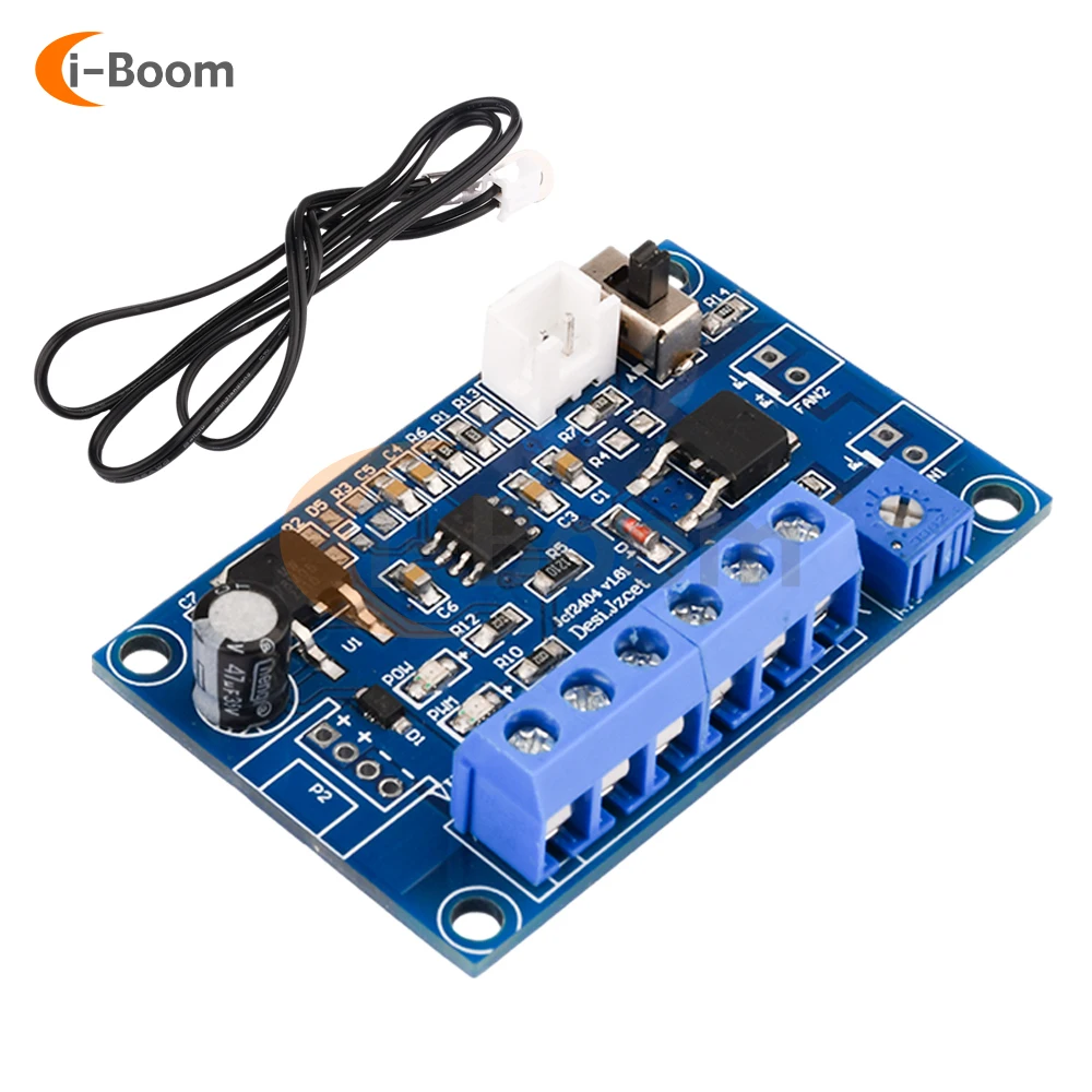 JCF2404 PWM DC Motor Speed Controller Adjustable Fan Temperature Control Module with Temperature Sensor 12V 24V DC Fan