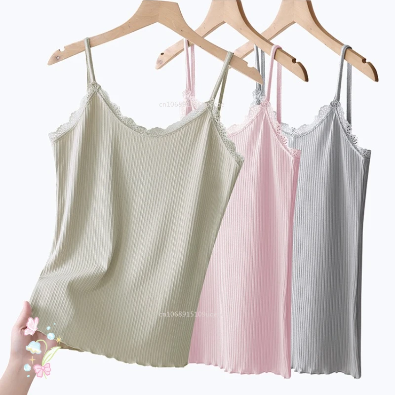 

Crop Tops Womens Cotton Knit Vest Top Floral Lace Slim Fit Camisole Tight Fitting Vest Bra Tight Fitting Underwear for Women2025
