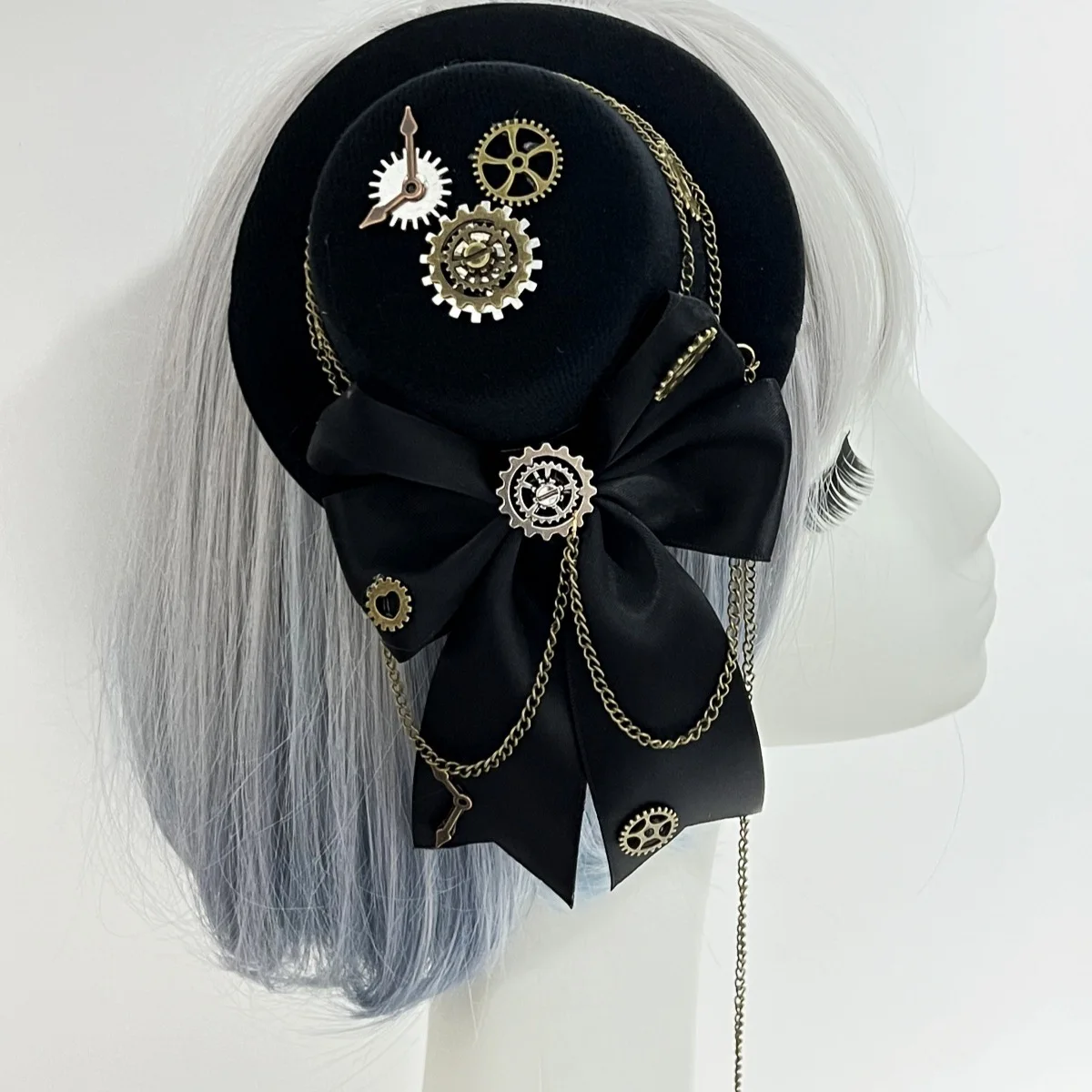 هالوين القوطية قبعة صغيرة Steampunk التروس سلسلة ريشة زهرة الفاسناتور مشبك شعر الفيكتوري تأثيري حلي #2