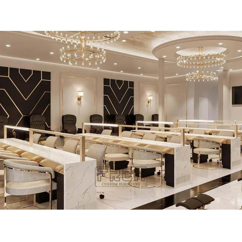 

Customize Nail Station Furniture Professional Double Manicure Table and Chair Set with Extractor