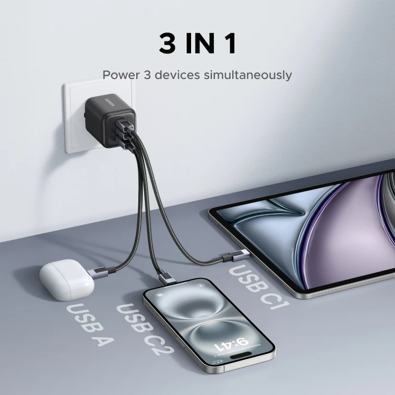 【EU Plug】UGREEN 45W/30W/25W/20W GaN Charger PD3.0 PPS QC3.0 USB C Fast Charger For iPhone 17 16 15 ProMax Samsung S25 iPad Air