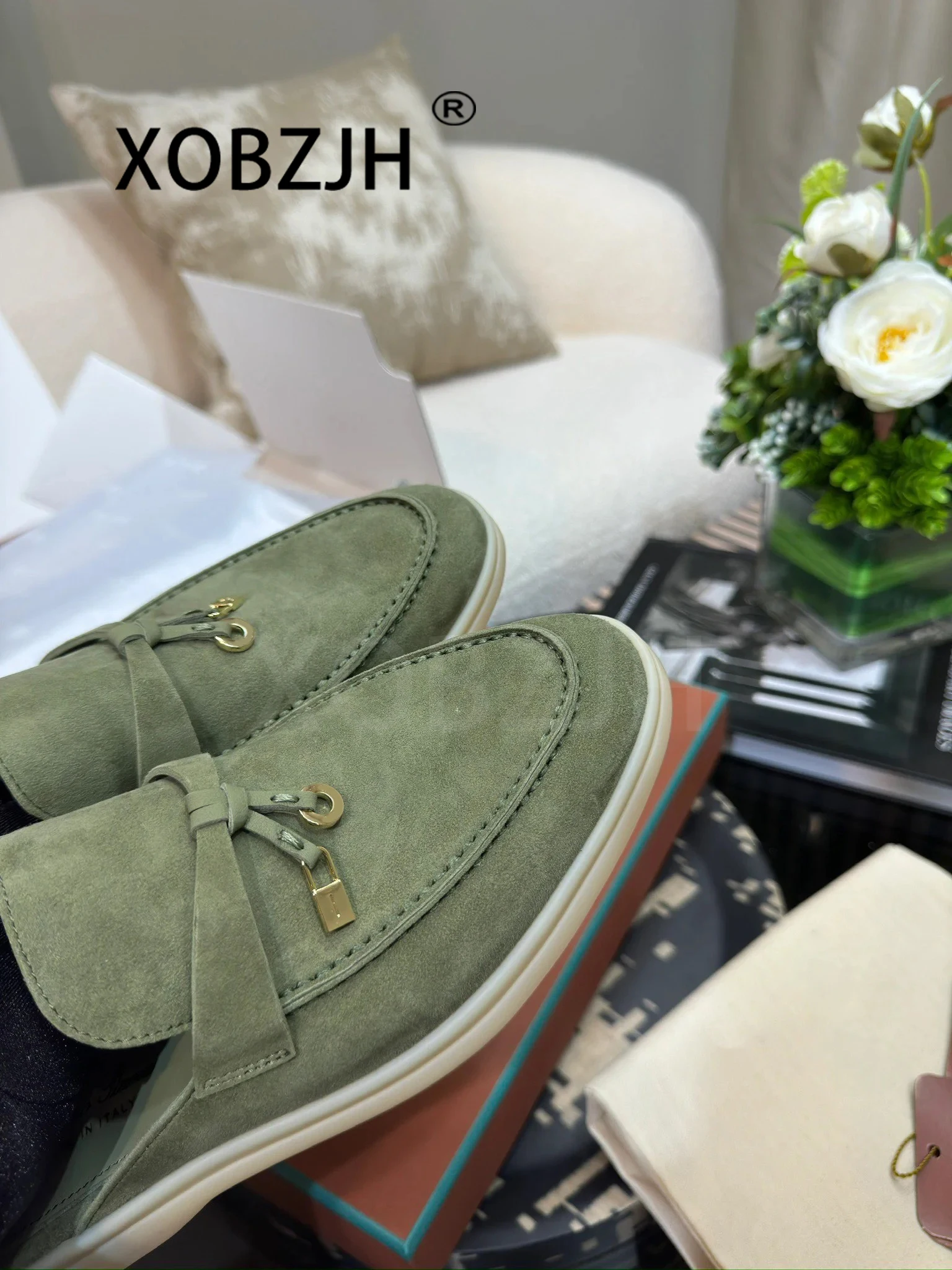 

Loafers Shoes for Women 2024 Summer Walk Slippers High Quality Comfortable Classic Leather and Fabric Feel Sandals Men