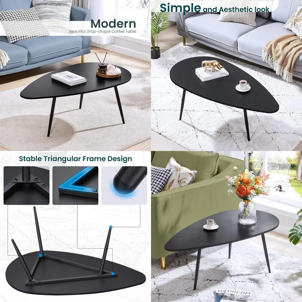 

Compact Oval Coffee Table - Retro Style for Small Spaces, Suitable for Living Room or Home Office, Easy Assembly