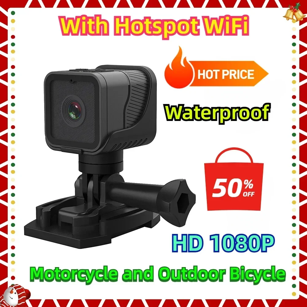 With Hotspot WiFi Webcam Waterproof Camera  Motorcycle and Outdoor Bicycle Recorder HD 1080P Wireless Sports Mini Camera