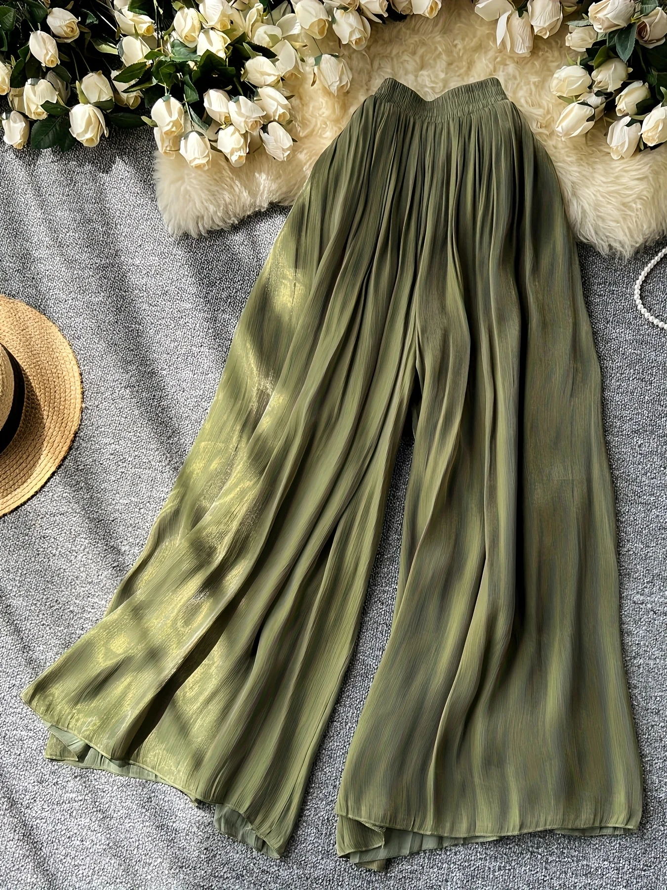 Solid Color Elegant Wide-Leg Pants Suitable for All Seasons