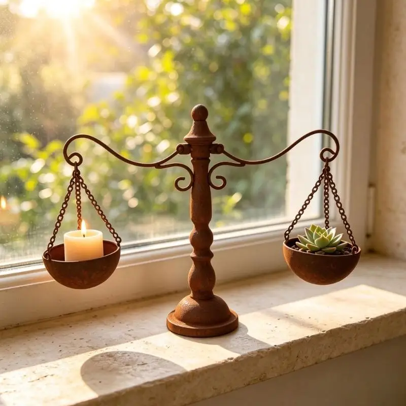E8BD Iron Scale-Form Stand with Two Hanging Bowls for Building a Distinctive Display on Dining Tables, Shelves, or Living Room