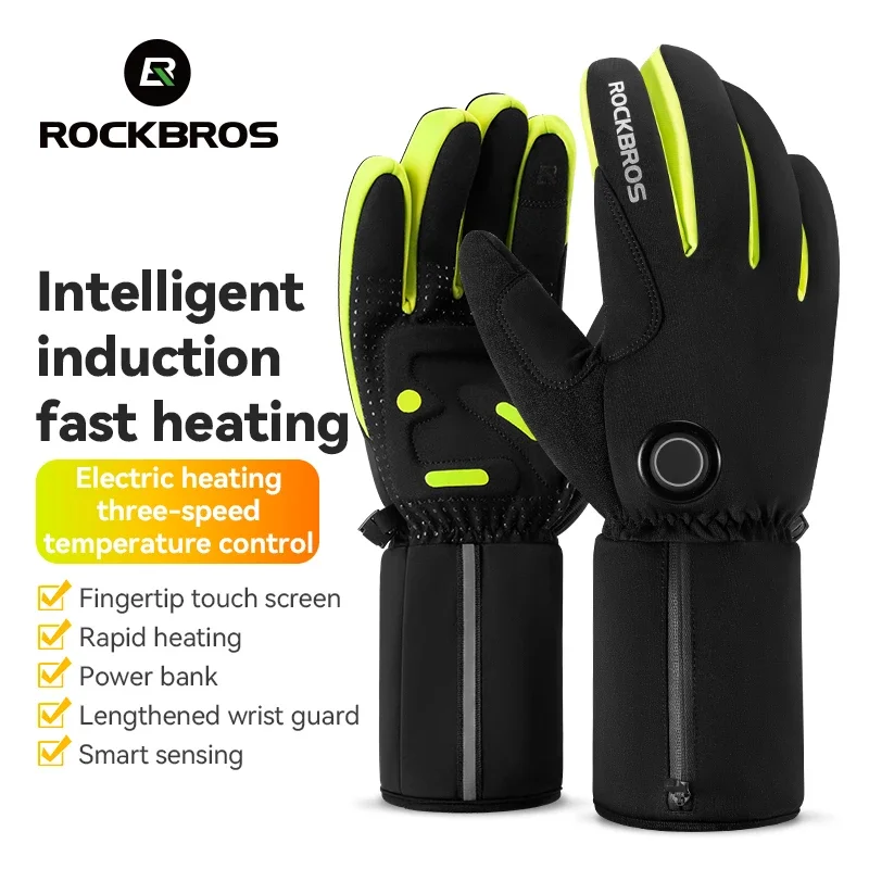 ROCKBROS Winter Heating Gloves Cycling Electric Heating Gloves Intelligent Sensing Thermal Ski Long Glove TypeC charging Outdoor