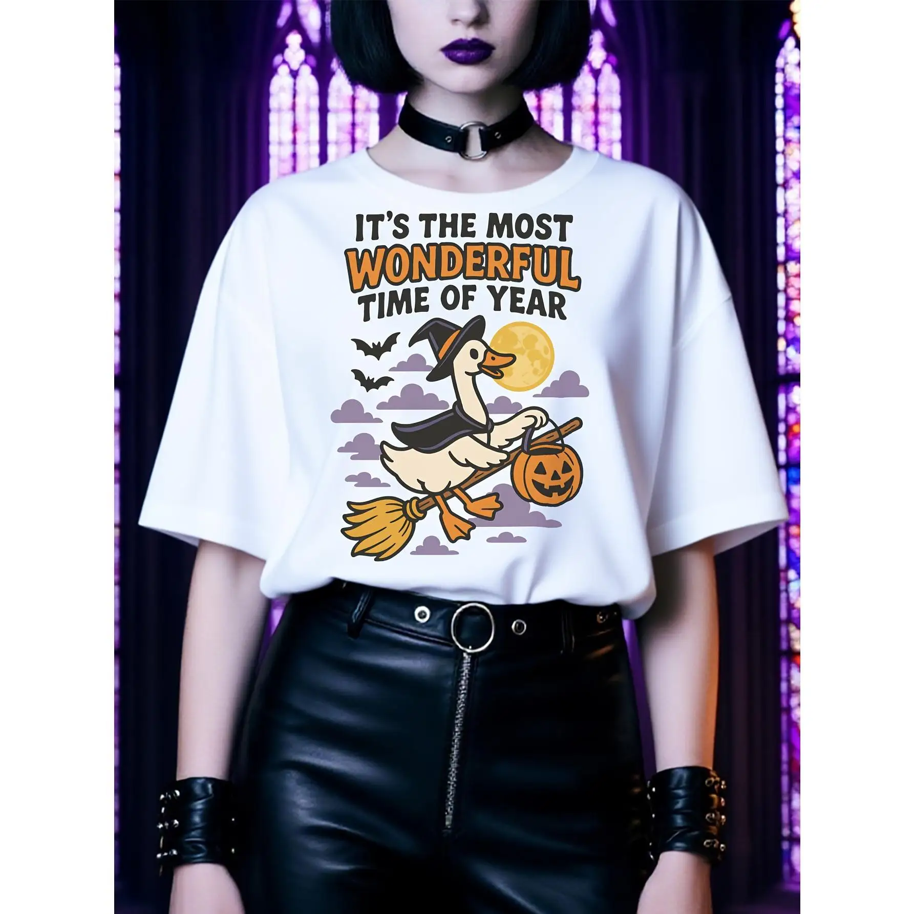 

Wonderful Time of Year T-shirt Funny Goose Witch Graphic Tee Halloween Party Gift Top