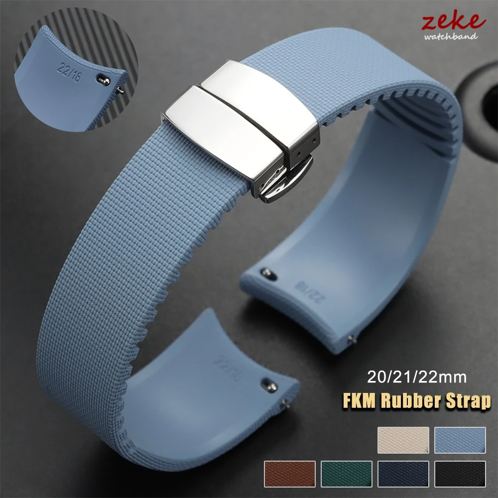 Original CTS FKM Gummi-Uhrenarmband 20mm 21mm 22mm FKM Uhrenband Schnellverschluss-Armband Silberne Faltschließe Zuschneidbares Band