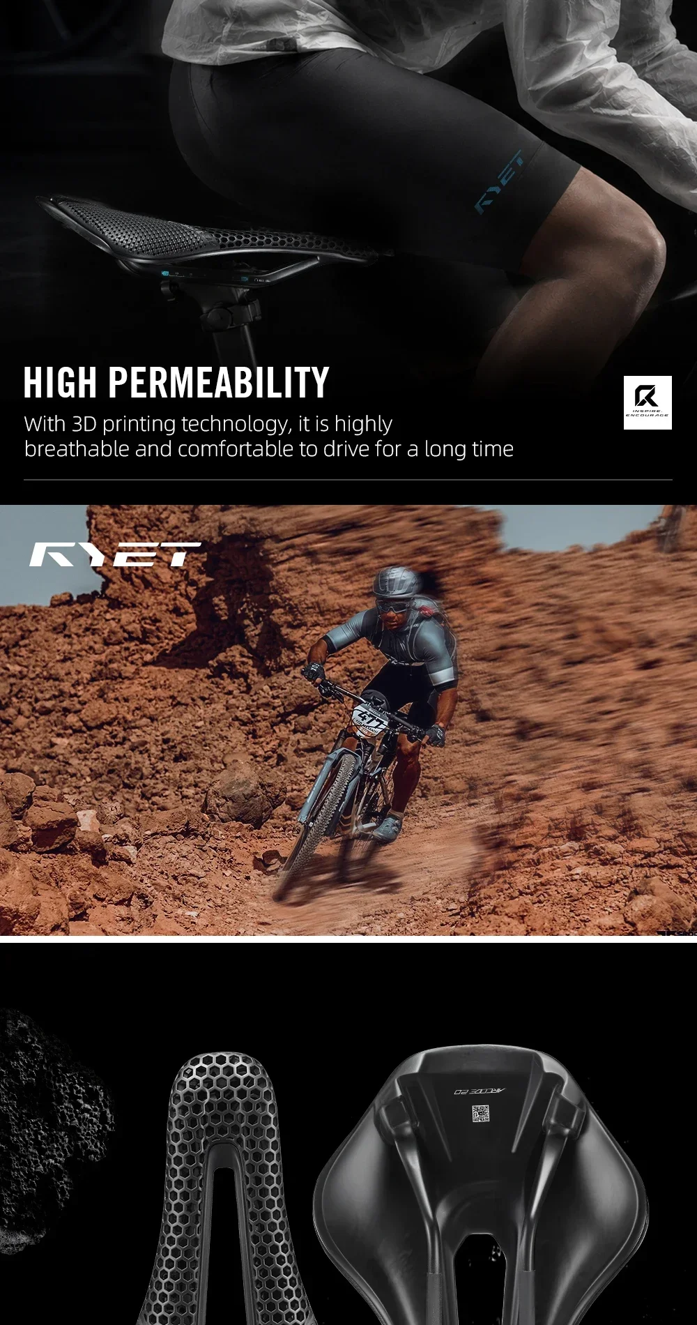 2026 RYET 3D-Gedruckter Carbonfaser-Fahrradsattel, Ultraleicht 160g MTB Rennrad Komfortabler Belüfteter Atmungsaktiver Fahrradsitz – Detail 10
