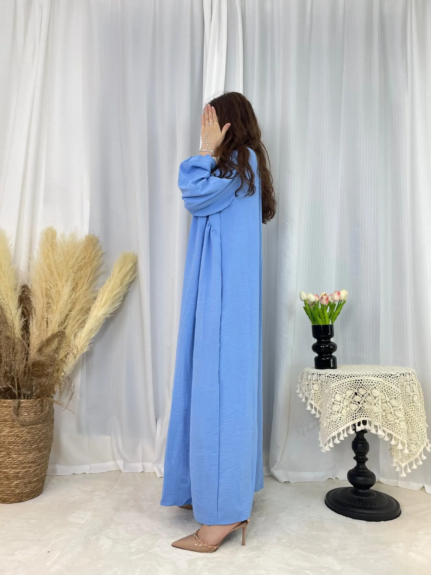 Women Eid Muslim Abaya O Neck Full Length Morocco Solid Abayas Dubai Kaftan Long Robe Modest Ramadan Jalabiya Loose Casual