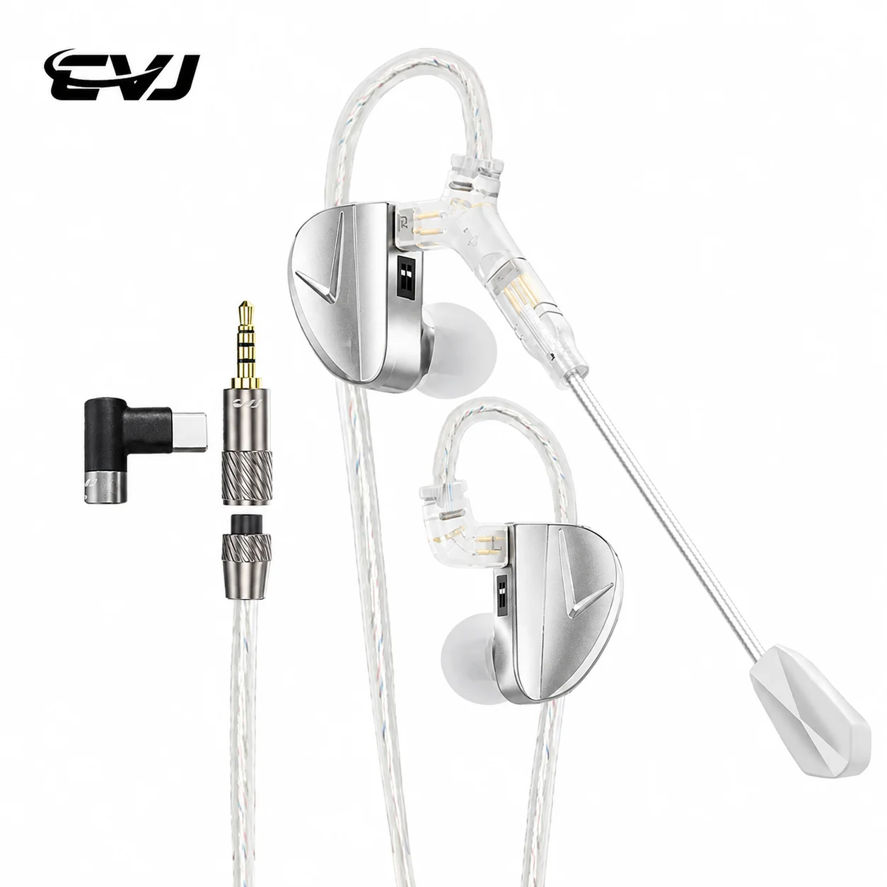 CVJ Assassin Gaming Earphones 1BA+1DD+1Vibrate Hybrid 3 Units In Ear Earbuds With Mic Detachable IEM Cable 3.5MM+4.4MM Plug