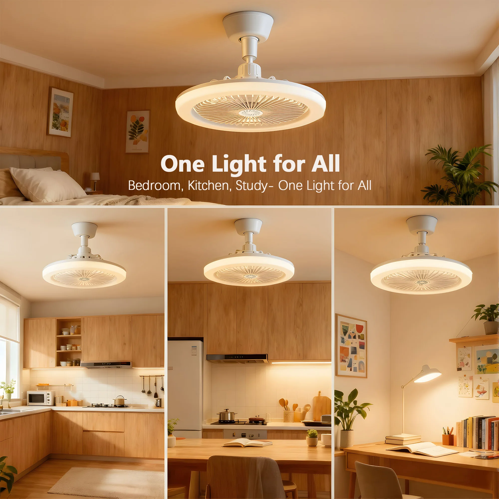 Socket Ceiling Fan with 50W LED Light 3 Speed Wind Intelligent Remote Control for 3 Colors Suitable for Bedrooms And Living Room