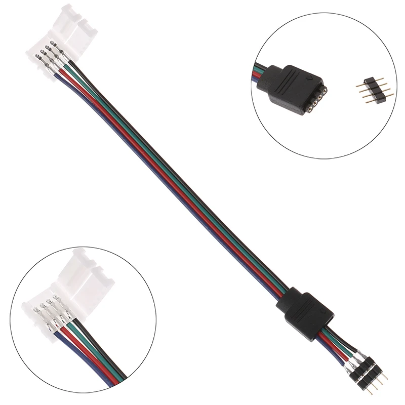 15cm 5050 rgb 4 pinos led faixa de conectores de luz de tira para adaptador de alimentação 4 condutor 10mm conector largo