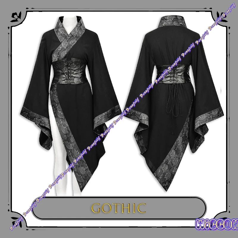 

Вышитый мотив дракона, темный готический китайский топ с асимметричным подолом, костюм для косплея, сценический костюм