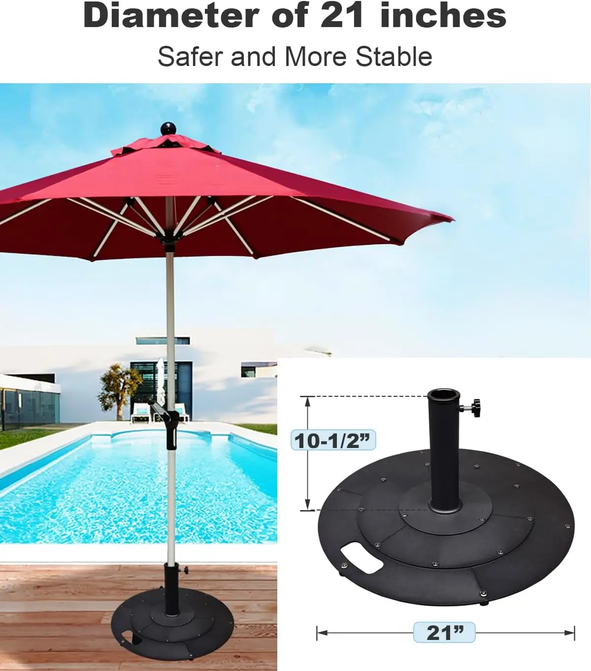 21 Inches Metal Umbrella Base with 2 Adapters for 1-¼