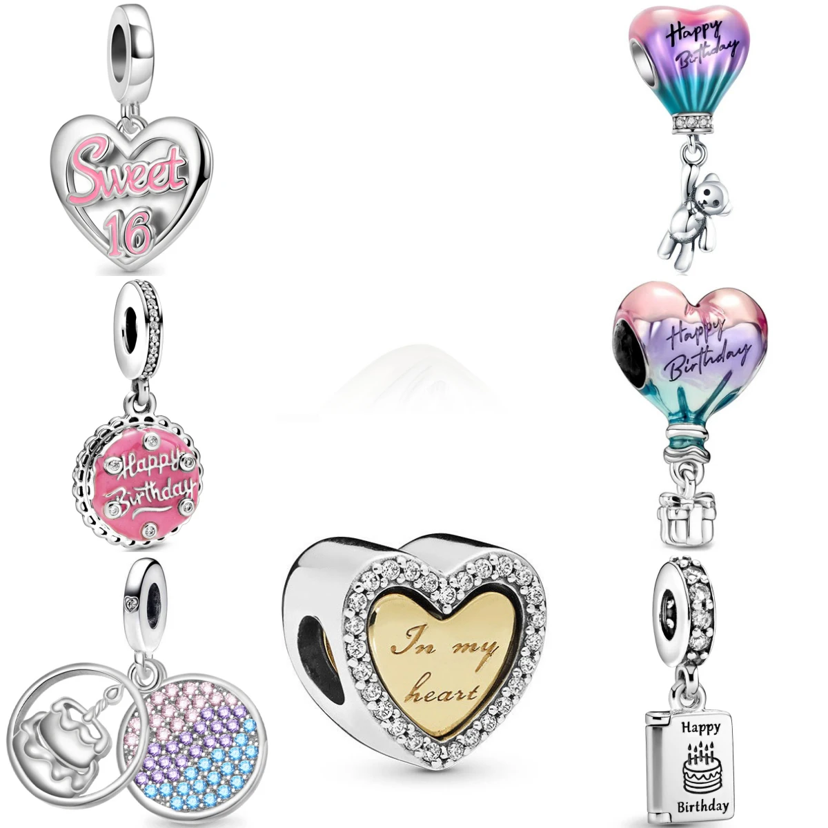 

Hot Sell 925 Silver Hot air Balloon Charm Happy Birthday Cake Bead Fit Original Bracelet DIY Women Pendant Accessories Gift