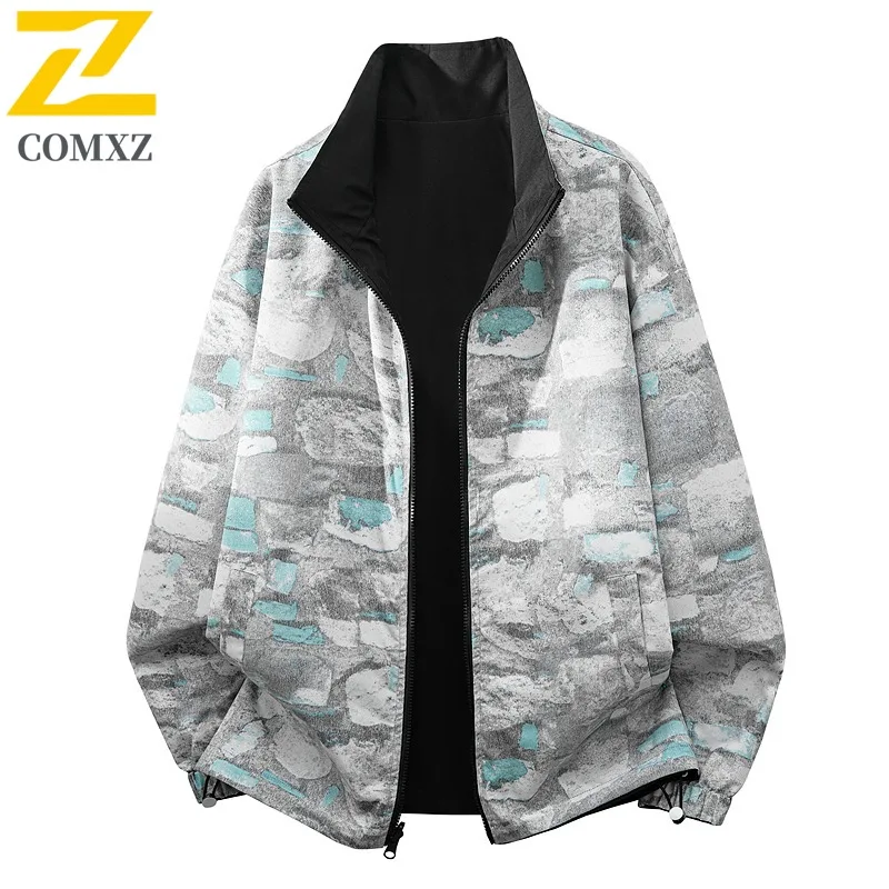 

COMXZ двусторонняя куртка мужская клетчатая весенне-осенняя куртка с воротником-стойкой свободный модный топ модный кардиган куртка для мужчин