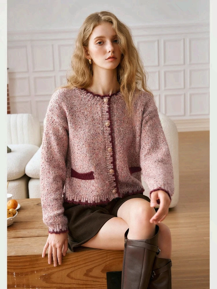 

OLrain French O-neck Cardigan Women 2025 Autumn Elegant Commute Short Sweaters Pockets Single Breasted Female Tops E56QM83620