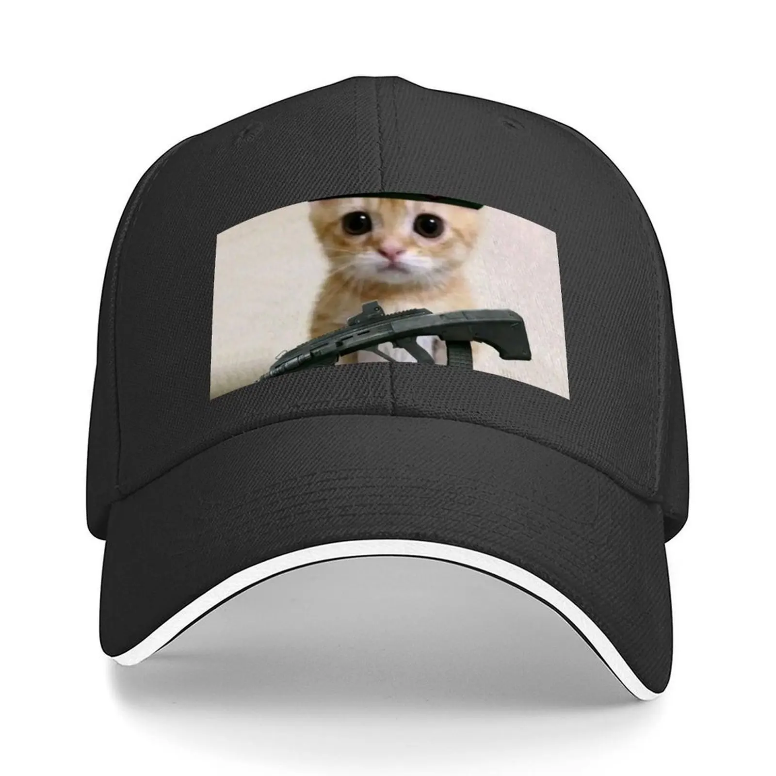 

Cat With Uzi Gun Baseball Cap Bobble Hat Sun Cap Custom Cap Gentleman Hat Men Luxury Brand Women's