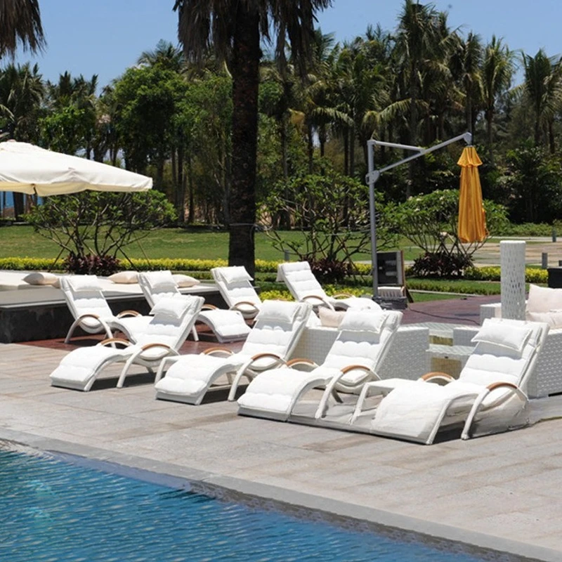 Outdoor bed leisure swimming pool beach chair sun protection waterproof courtyard garden hotel outdoor open-air rattan deck chai