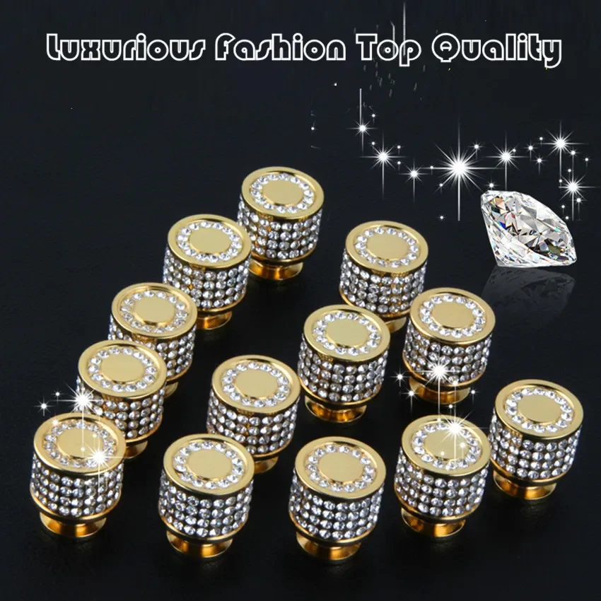 Modern Fashion Dexule Diamond Furniture Handles Solid Copper True Gold Plating Drawer Shoe Cabinet Win Cabinet Door Knobs Pulls