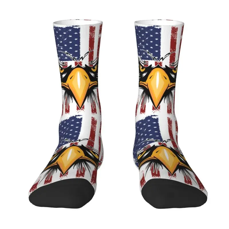 American Eagles Flag Men's Crew Socks Unisex Kawaii 3D Printing USA Patriotic Dress Socks