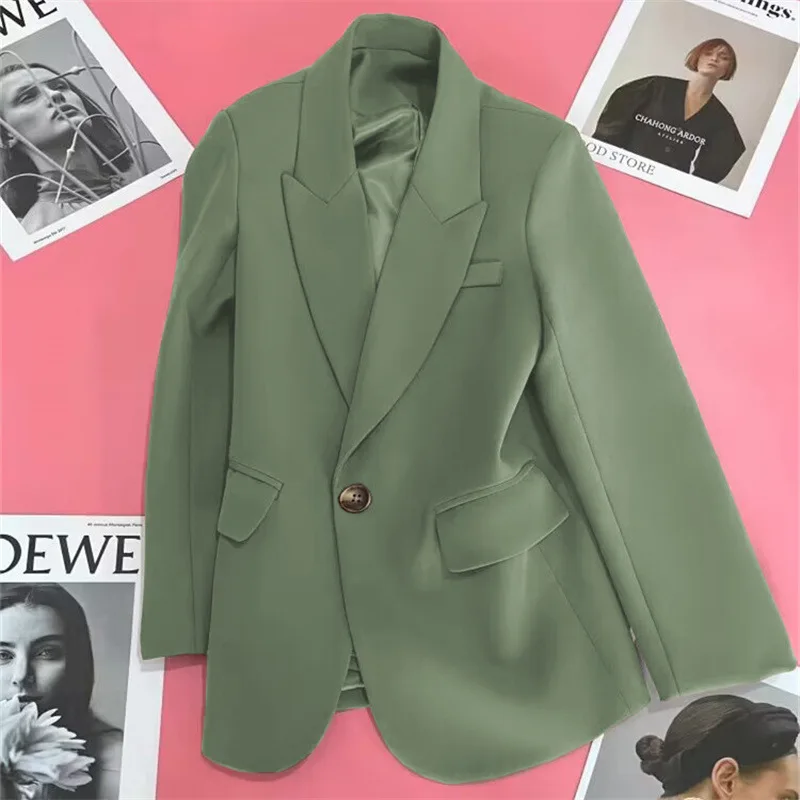 

Зеленый женский пиджак в корейском стиле, повседневный, качественный, в стиле «богиня», новинка осени 2024, стандартной толщины, из полиэстера