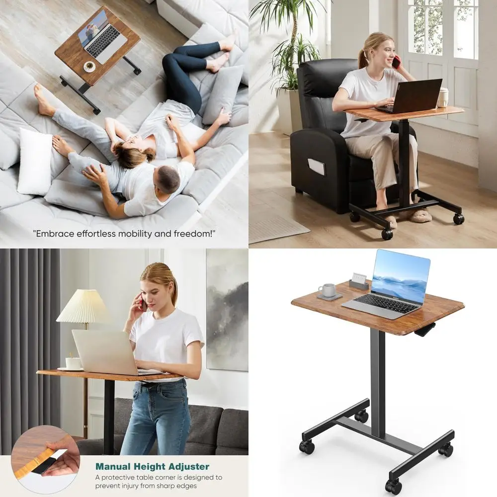 

Portable Rolling Laptop Desk with Adjustable Height for Home and Office Use in Rustic Brown