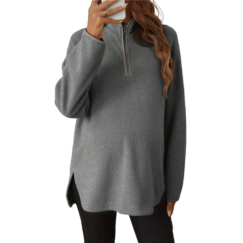 

AG-Pregnant Women Long Sleeve Loose Shirt Half Zipper High Neck Casual Pregnancy Pullover,