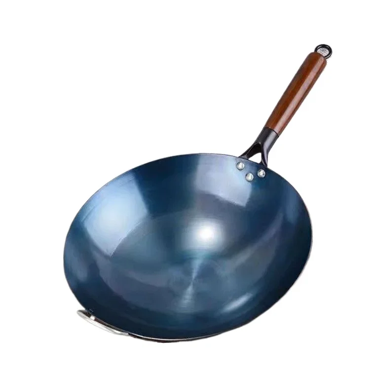 30/32/34cm Traditional iron wok,Non-coating Woks Hand forged For Kitchen PanWooden Handle Wok Kitchen Gas Pot Cookwar