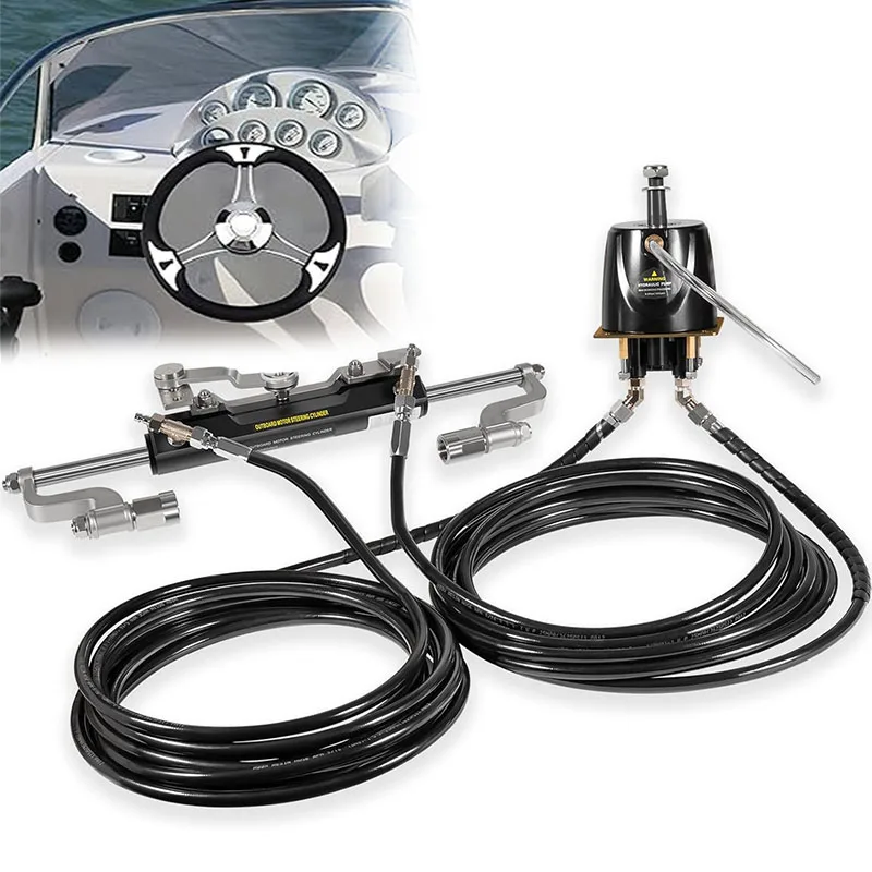 300HP Marine Hydraulic Steering Kit with Cuttable 26ft Hoses, Outboard Steering System, for Yamaha/Suzuki/Mercury Single Engines