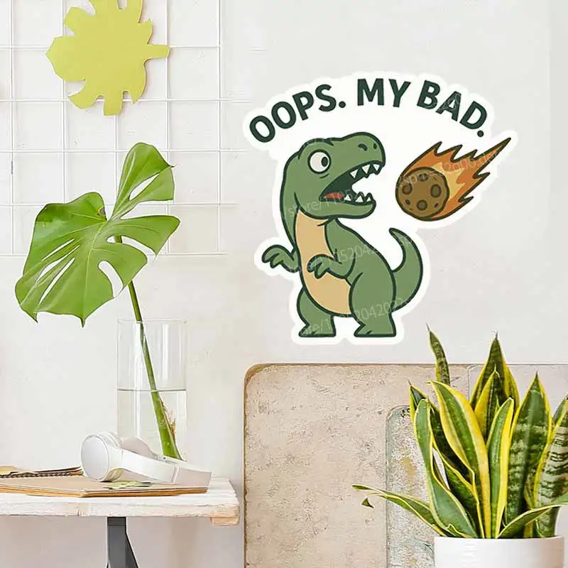 Funny Tyrannosaurus Rex And Meteorite Vinyl Stickers Prehistoric Humor Dinosaur Decals Cute Oops